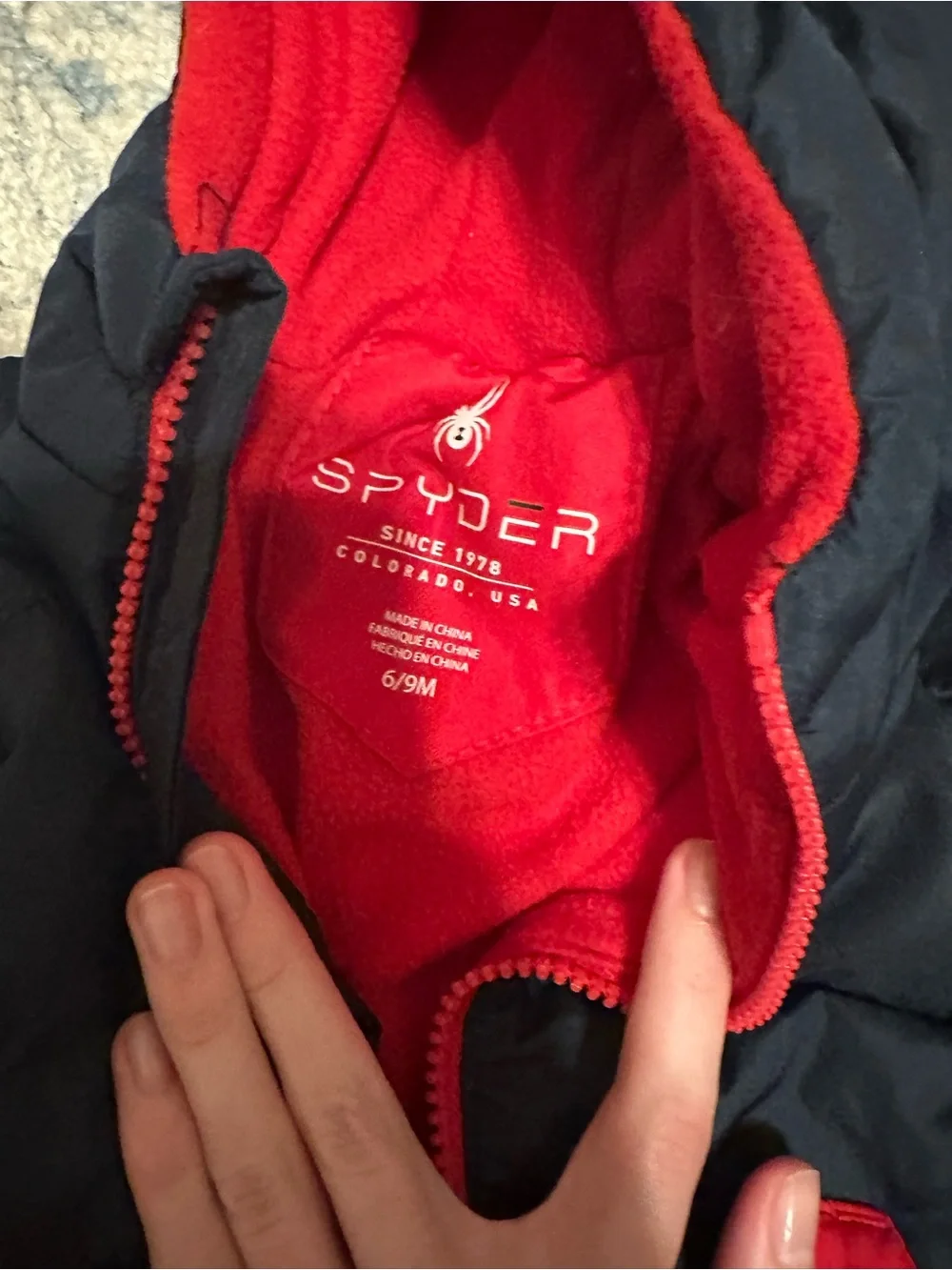 Spyder Navy and Red Puffer One-Piece Snowsuit for Kids - Hooded